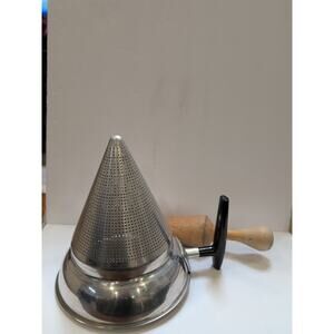 Vintage Cone Colander Strainer Sieve Aluminum With Wood Pestle Vintage